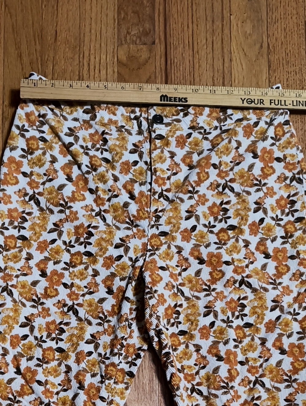 Versona Bell Bottoms, Corduroy Flare Leg Pants, Women's 8, Brown/Orange Floral - Picture 9 of 16